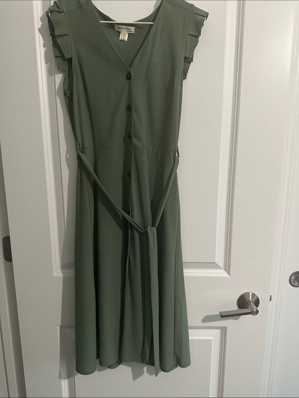 Madewell Olive Green Button-Front Midi Dress with Self-Tie Belt